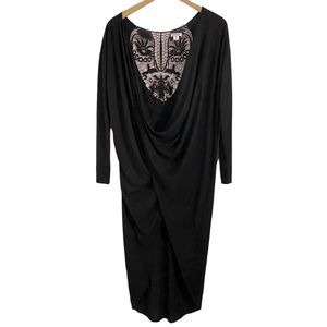 Xhilaration Black Drape Neck Criss Cross Front Crochet Open Back Dress, Size M